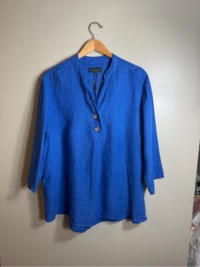 Flora Ashley Italian Linen Tunic Top XL Blue NWT Made in Italy